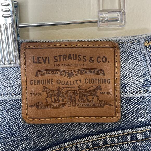 LEVI'S Premium Button Patchwork Denim Midi Skirt Back Slit Retro Boho 70's 29 - Picture 6 of 10